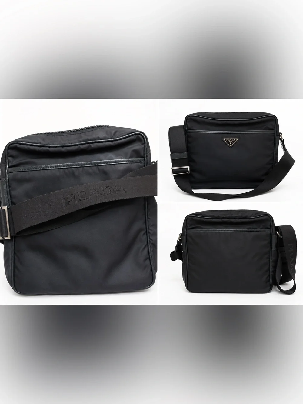 Prada Black Nylon Messenger Bag with Logo Plaque